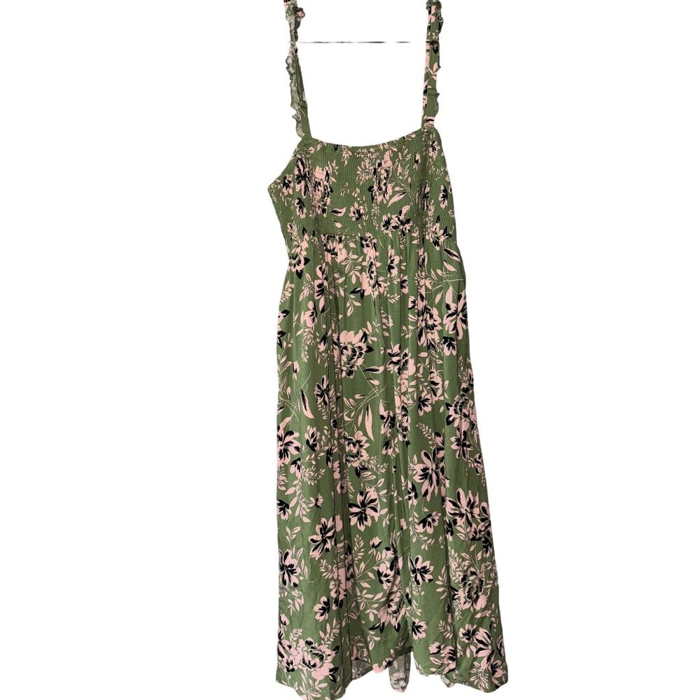 Torrid 3 Green Pink Floral Print Sleeveless Maxi Dress Shirred Bodice Adjustable - Picture 11 of 11